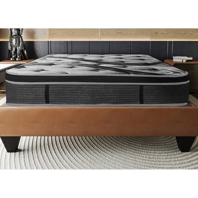 Luxurious 14in Euro Top Mattress, King Size Plush Memory Foam Mattress for Bed Frames, Dark Gray