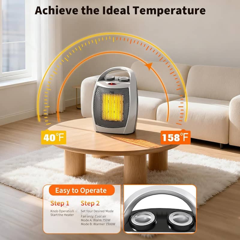 1500W/750W Ceramic Space Heater, Tip-Over Overheat Protection