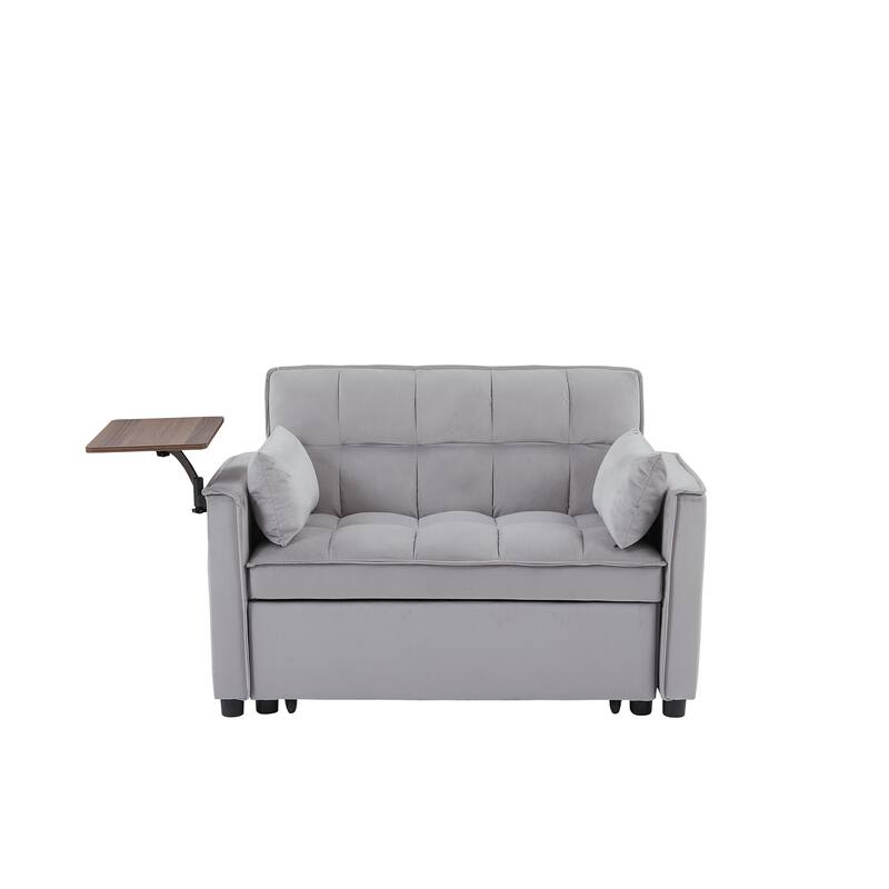 Velvet Loveseat Convertible Pull-out Sleeper Sofa Bed Futon Couches Adjustable Backrest Couch with 2 Pillow, Pockets