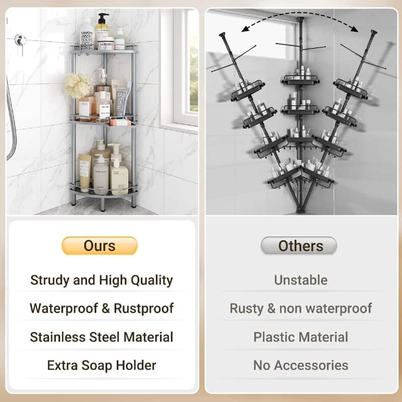 Corner Shower Caddy Standing - 9.6"D x 9.6"W x 30.9"H