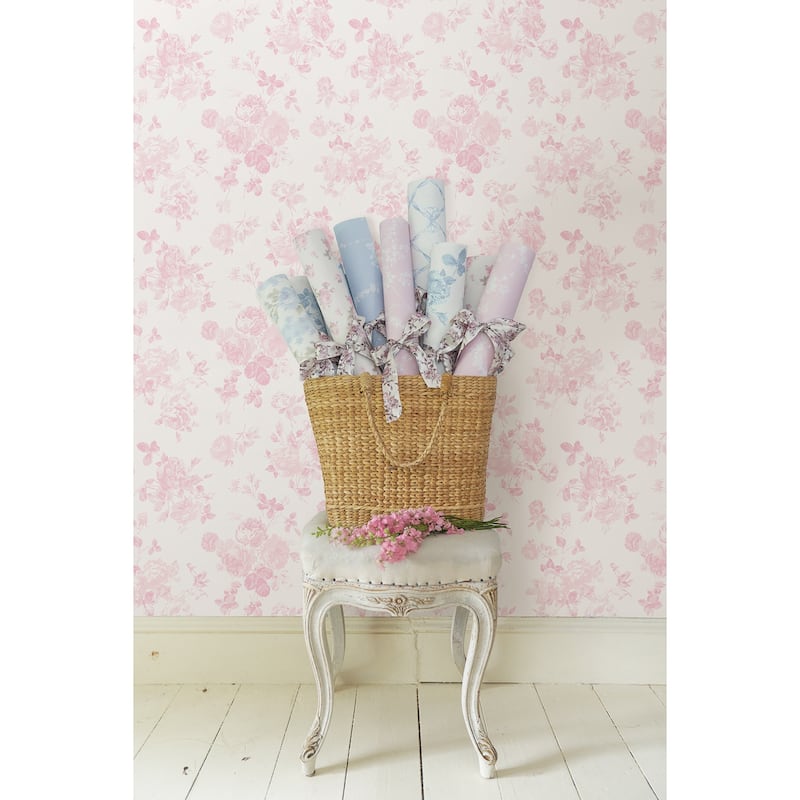 LoveShackFancy Everblooming Rosettes Faded Primrose Peel and Stick Wallpaper