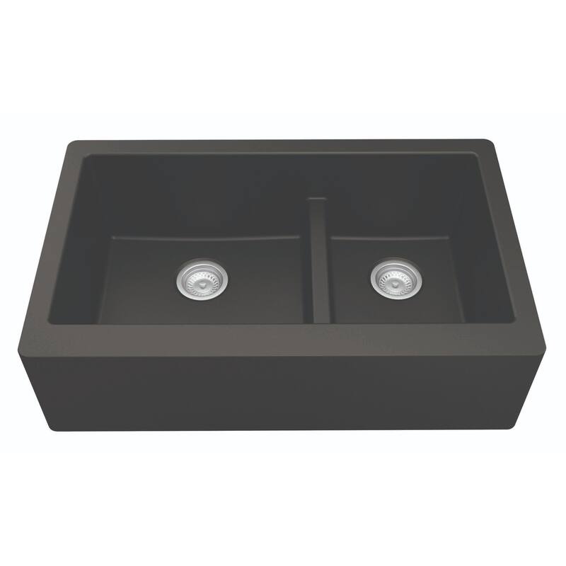 Karran Farmhouse/Apron-Front Quartz Double Bowl Kitchen Sink Kit