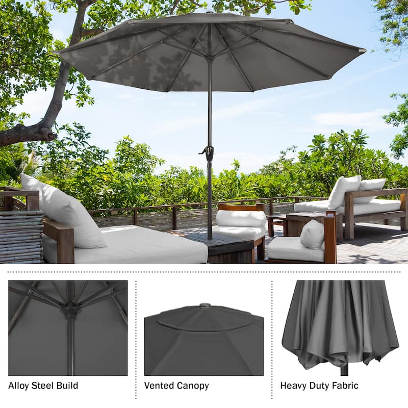 Patio Umbrella with Vented Canopy - 9FT Easy Crank Outdoor Umbrella for Shade by Pure Garden (Gray)