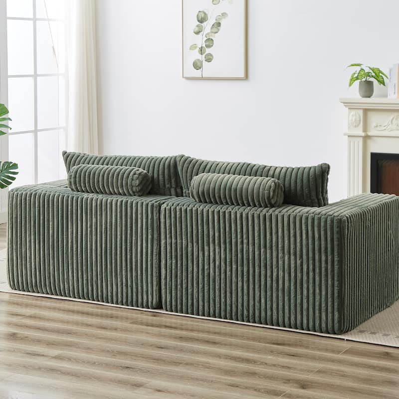 Roomfitters 87" Modern Corduroy Lounge Chaise, Cloud Plush Loveseat Sofa, No Assembly Reclining Sleeper Sofa