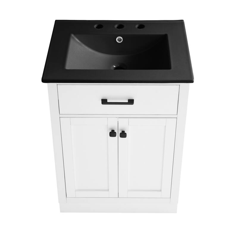 Burdon 24 In. Brown Bathroom Vanity With Black, 3-Hole Ceramic Sink Top