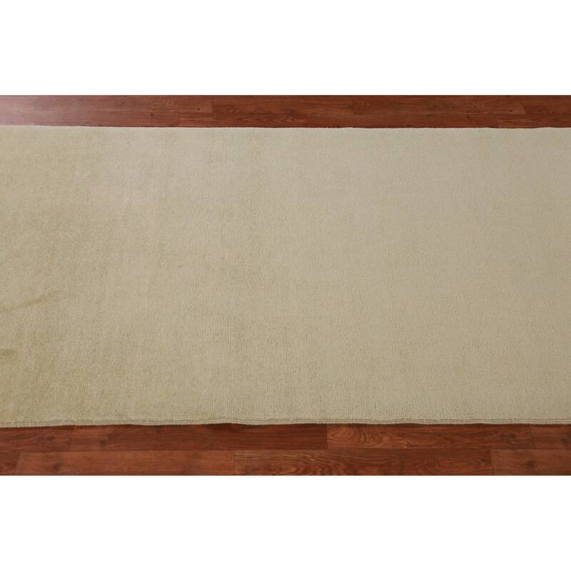 Hand Knotted Oriental 100% Wool Carpet Modern Solid Green Gabbeh Runner Rug - 9' 10'' X 3' 2''