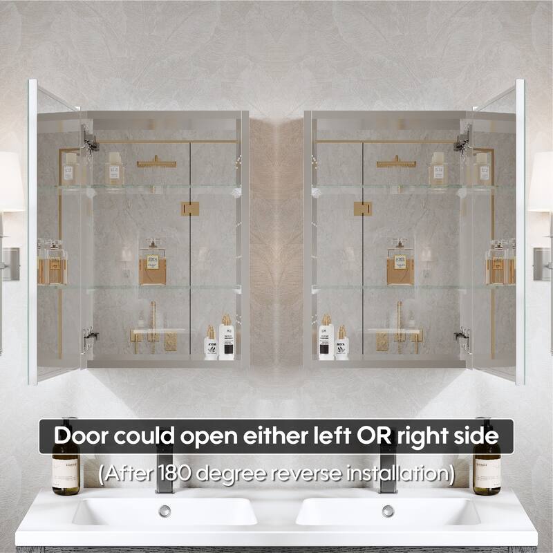 Recessed or Surface Wall Mount Bathroom Medicine Cabinet With Adjustable Glass Shelves