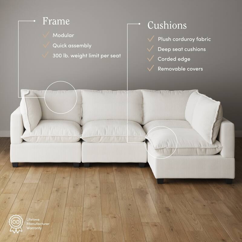 Chelsea Modern Cloud Modular Upholstered Sofa with Deep Seat and Plush Cushions