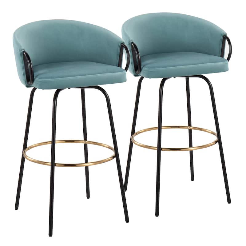 Silver Orchid Battista 30" Fixed-Height Bar Stool with Black Metal Legs & Round Footrest (Set of 2)