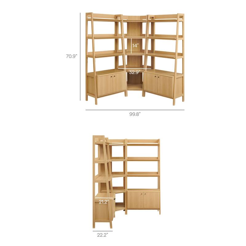 Bixby 3-Piece Corner Bookshelf Set with Wide Bookshelves