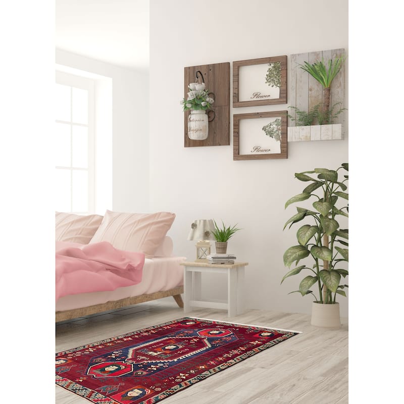 ECARPETGALLERY Hand-knotted Melis Vintage Burgundy Wool Rug - 4'6 x 7'3