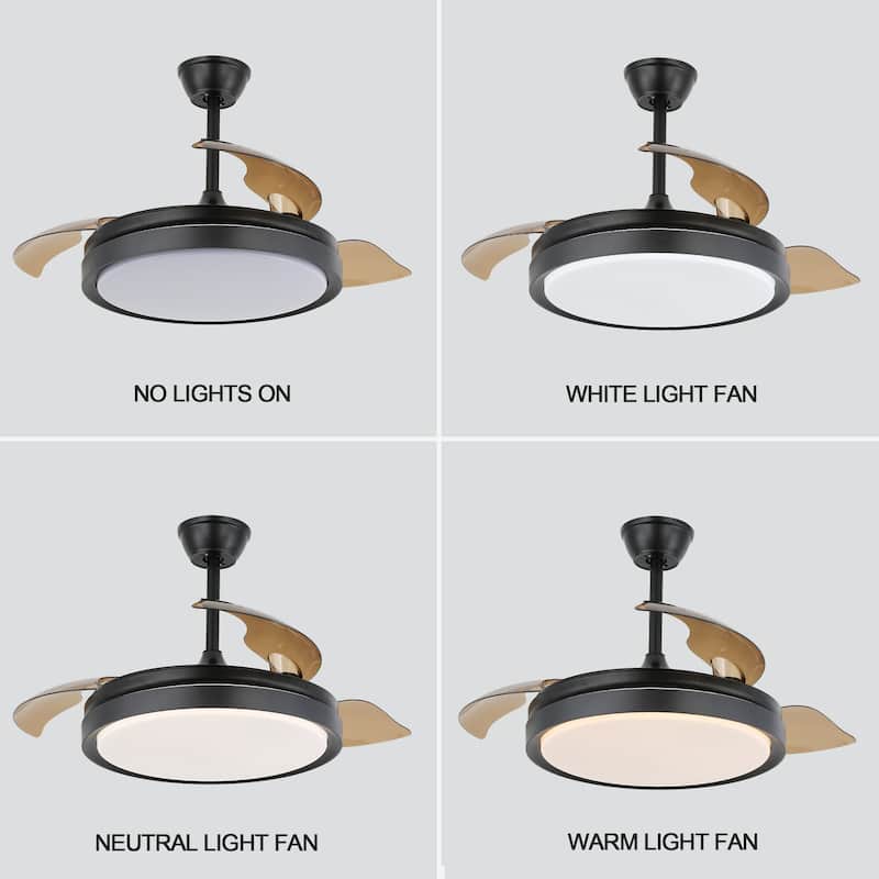 42" Ceiling Fan Light Kit Included with Retractable Blades,6 Fan speed 3 Light Tone with Remote Control - 42 Inches