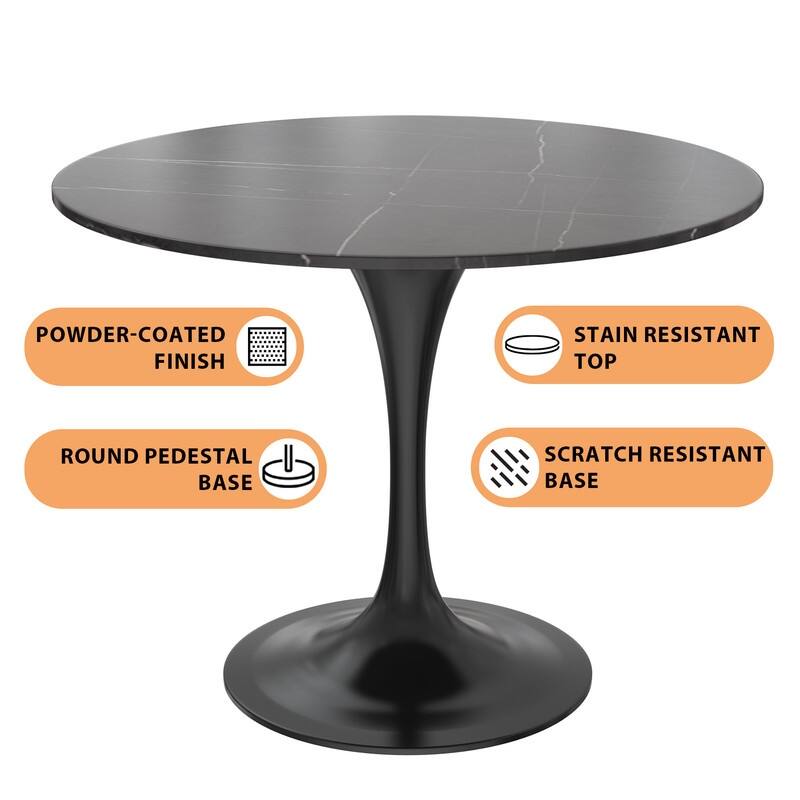 Verve Dining Table with a 36" Round Stone Tabletop in Black Steel - 35.43