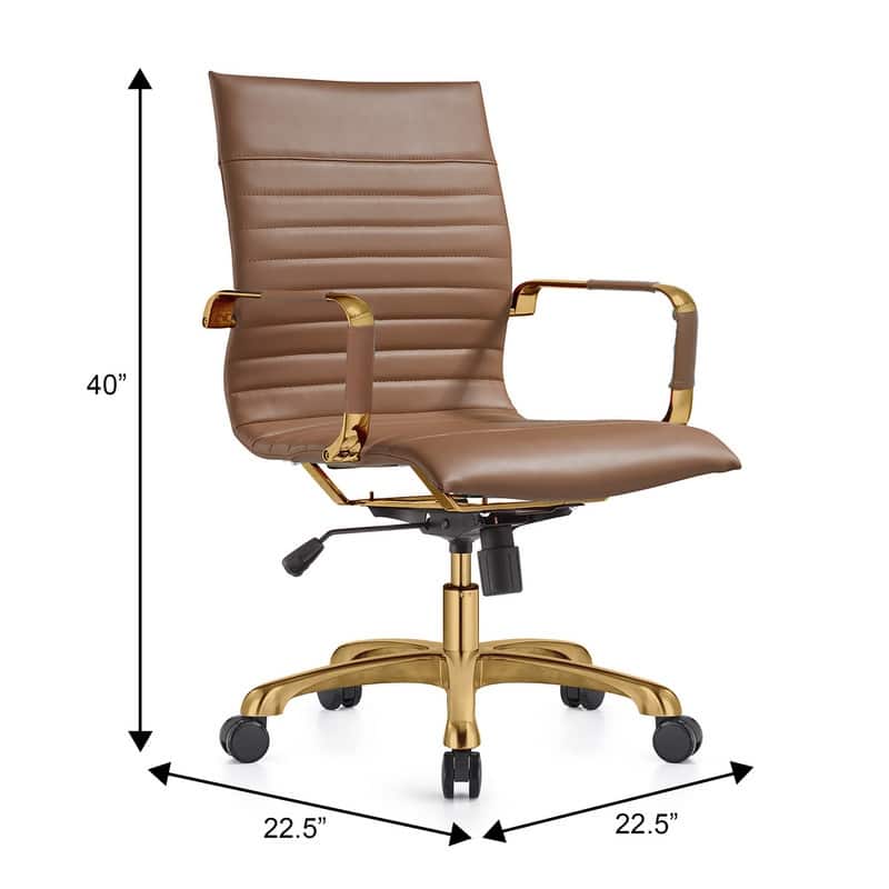 Harris Modern Gold Frame Leather Office Chair with Padded Seat, Adjustable Height, 360° Swivel, and Smooth Rolling Casters