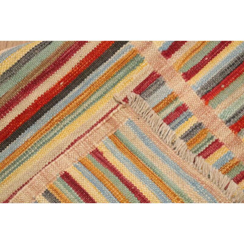 Hand Woven Oriental 100% Wool Carpet Southwestern Modern Multi-Colored Kilim Area Rug - 4' 10'' X 3' 3''