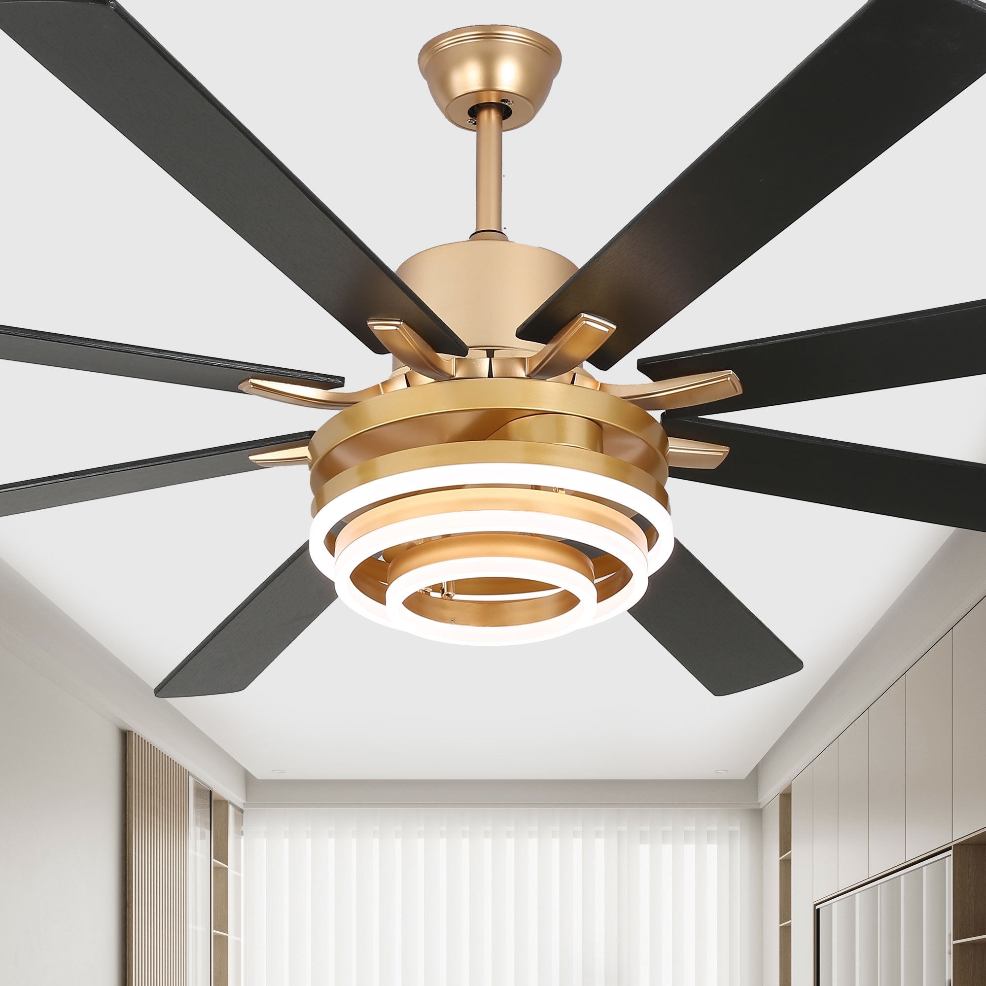 Bella Depot 72" Gold Large Ceiling Fan with Light and Remote 6-Speed Gold Modern Fandelier DC Motor