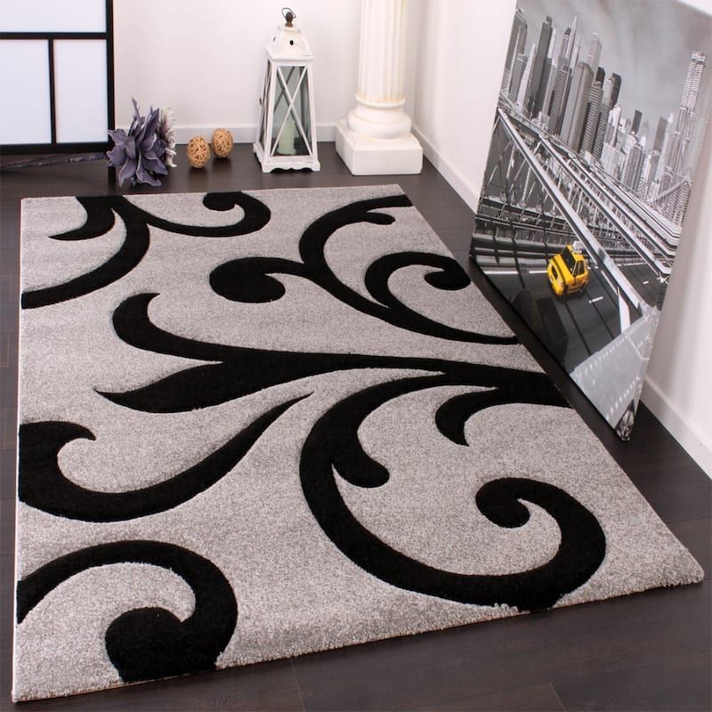 Modern Area Rug Floral Pattern with Contour Cut - 5'3" x 7'7" - grey