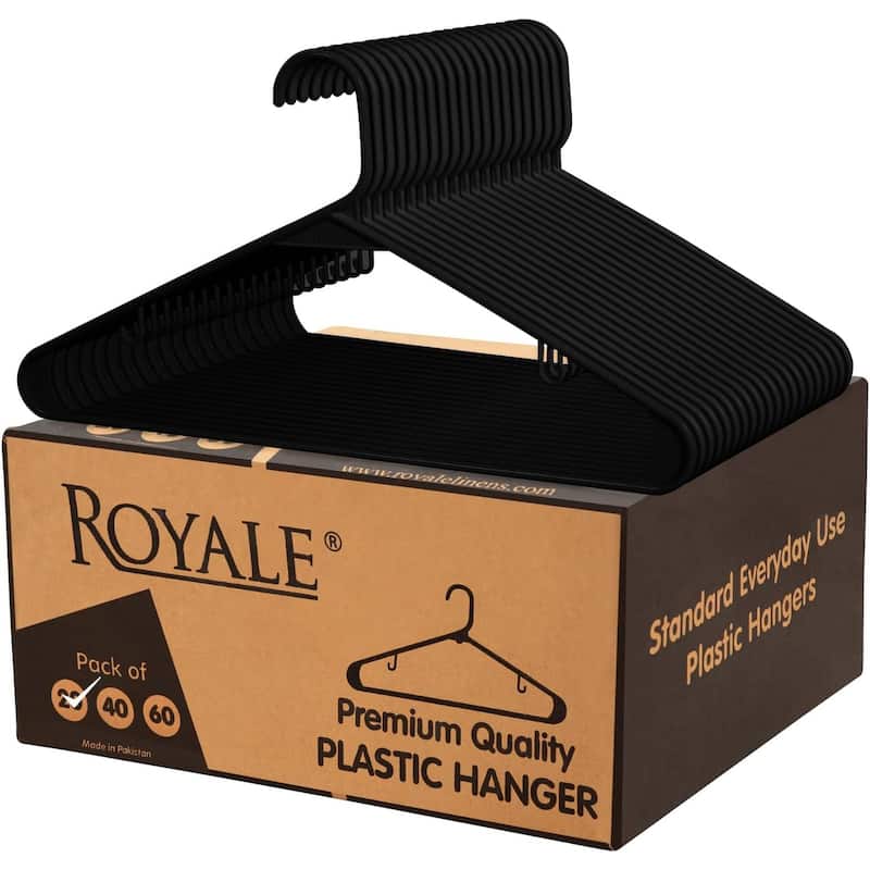 Royale Plastic Clothes Hangers With Hooks - Ideal For Everyday Use - Black - Pack of 20