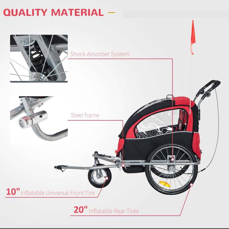 Aosom Elite II 3 in 1 Double Child Bike Trailer and Stroller