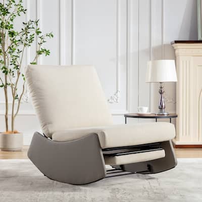 Modern Rocking Chair Recliner with Adjustable Backrest and Footrest,Comfy Rocker Nursery,Corduroy Accent Chair with Metal Frame