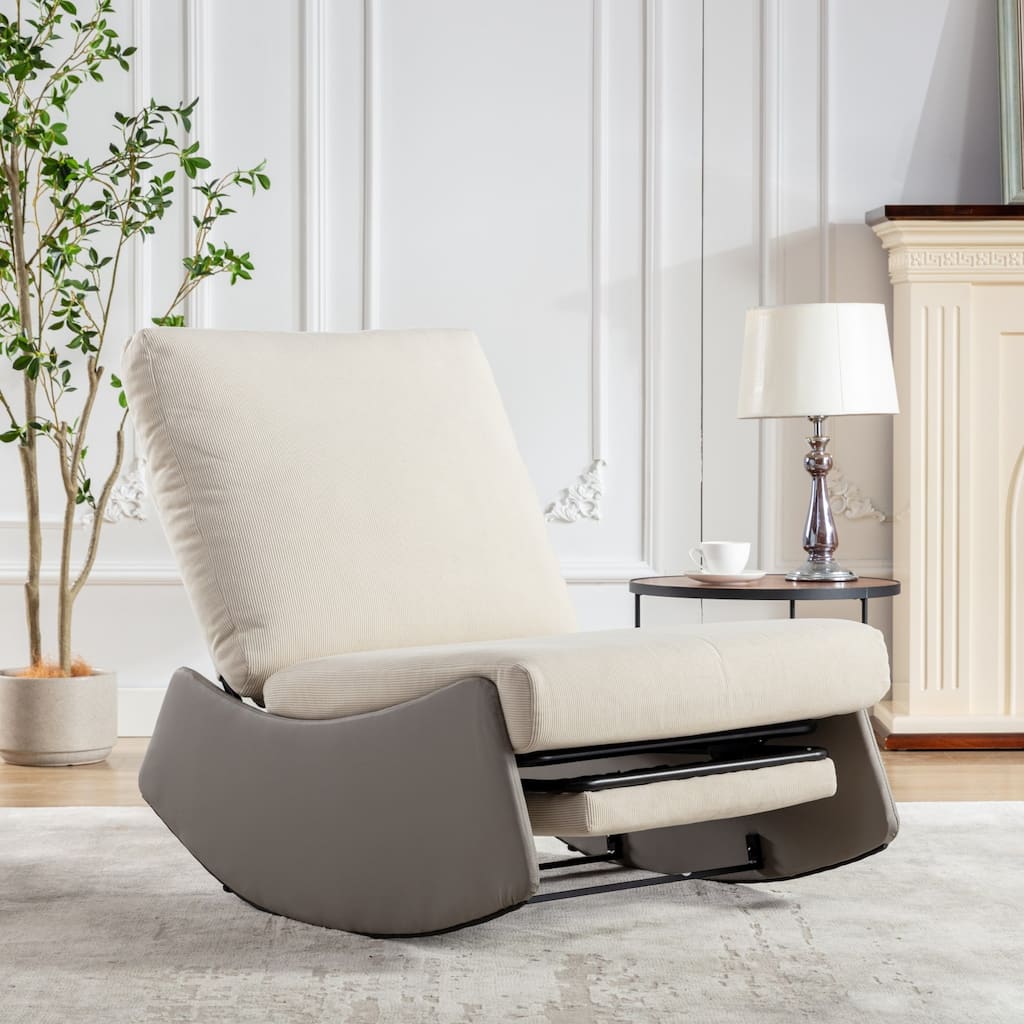 Modern Rocking Chair Recliner with Adjustable Backrest and Footrest,Comfy Rocker Nursery,Corduroy Accent Chair with Metal Frame