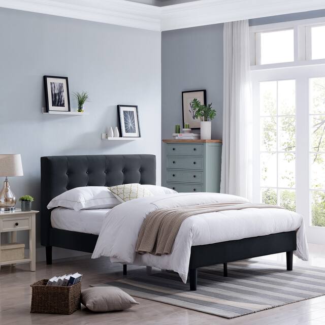 Agnew Queen-size Upholstered Platform Bed by Christopher Knight Home - black + black