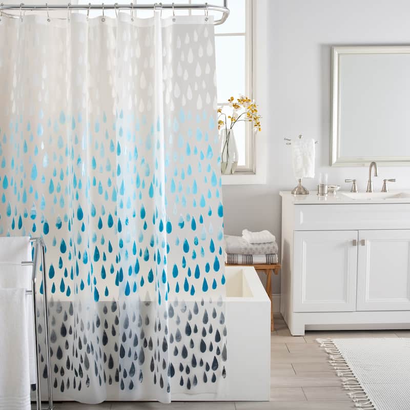 Bath Bliss Raindrop Design PEVA Shower Curtain in Ombre
