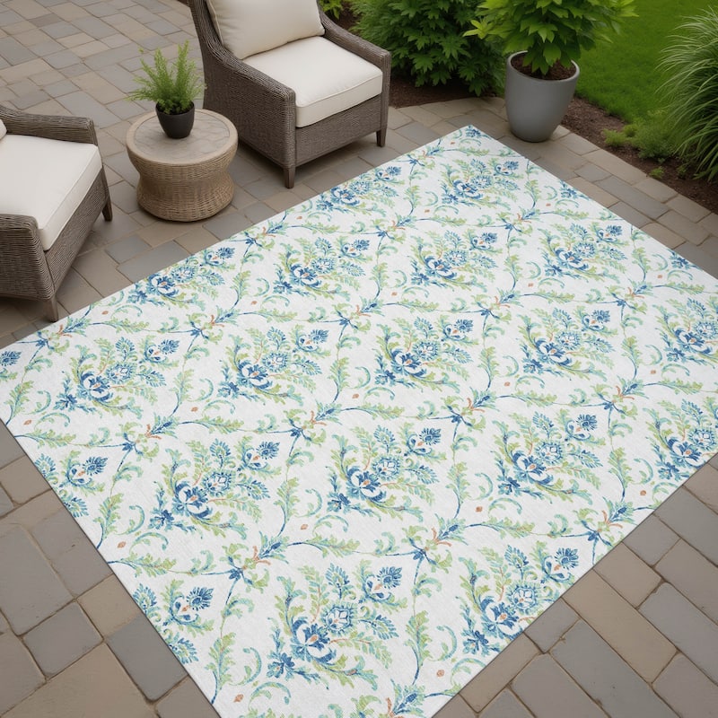 Machine Washable Indoor/ Outdoor Traditional Marrakesh Chantille Rug - Aloe - 9' x 12'
