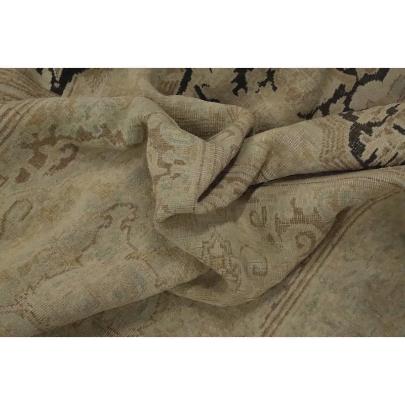 Hand Knotted Oriental 100% Wool Carpet Traditional Medallion Beige & Ivories Kerman Area Rug - 13' 8'' X 9' 9''