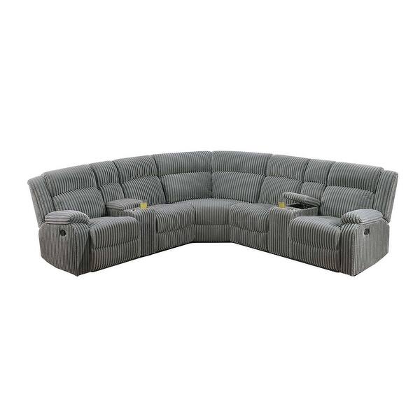 slide 2 of 5, Fur-Like Corduroy Upholstered Manual Motion Sectional with 2 Consoles in Smoke Symmetrical - Smoke