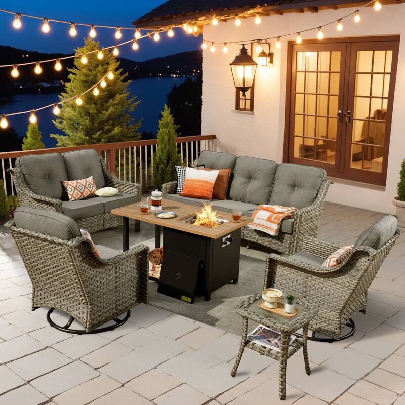 XIZZI 6-Piece Outdoor High-back Furniture Swivel Chair Set - Dark Grey