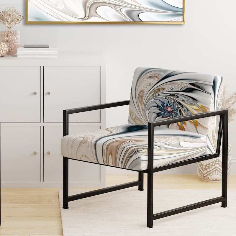 Designart 'White Stained Glass Floral' Upholstered Floral Accent Chair