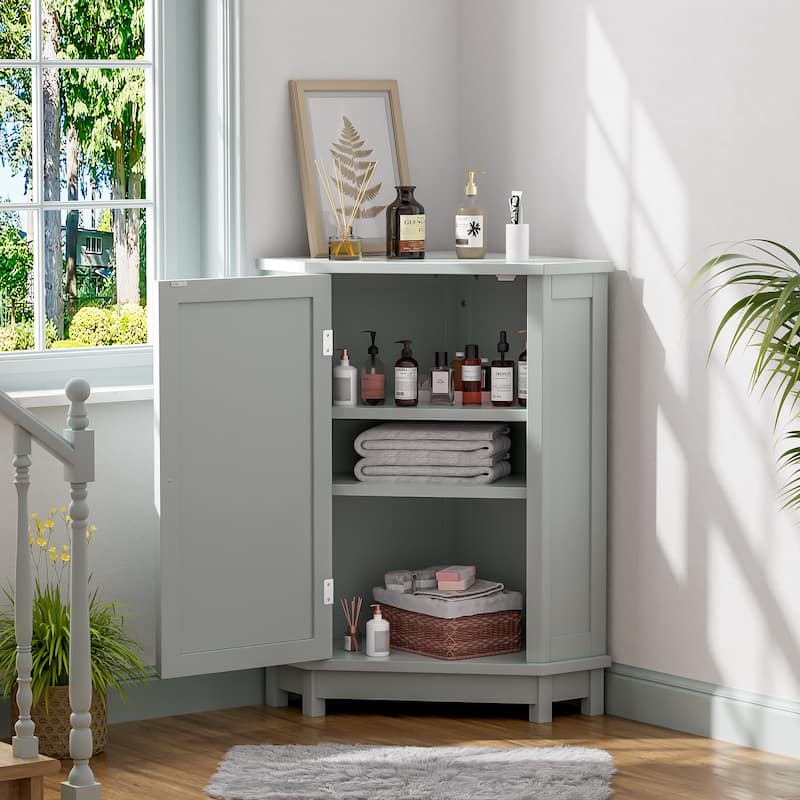 Bathroom Cabinet Triangle Corner Storage Cabinet with Adjustable Shelf Modern Style MDF Board