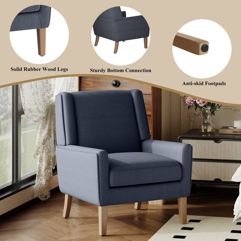 Mid-Century Linen Wing Chair - Tailored Channel Tufting & Walnut Tapered Legs, Compact Accent for Reading Nooks