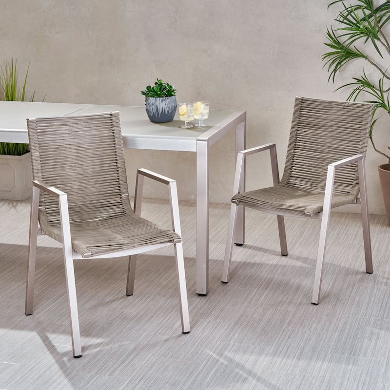 Roomfitters Outdoor Modern Aluminum Dining Chair with Stylish Rope Seat, Set of 2, Durable and Comfortable Design