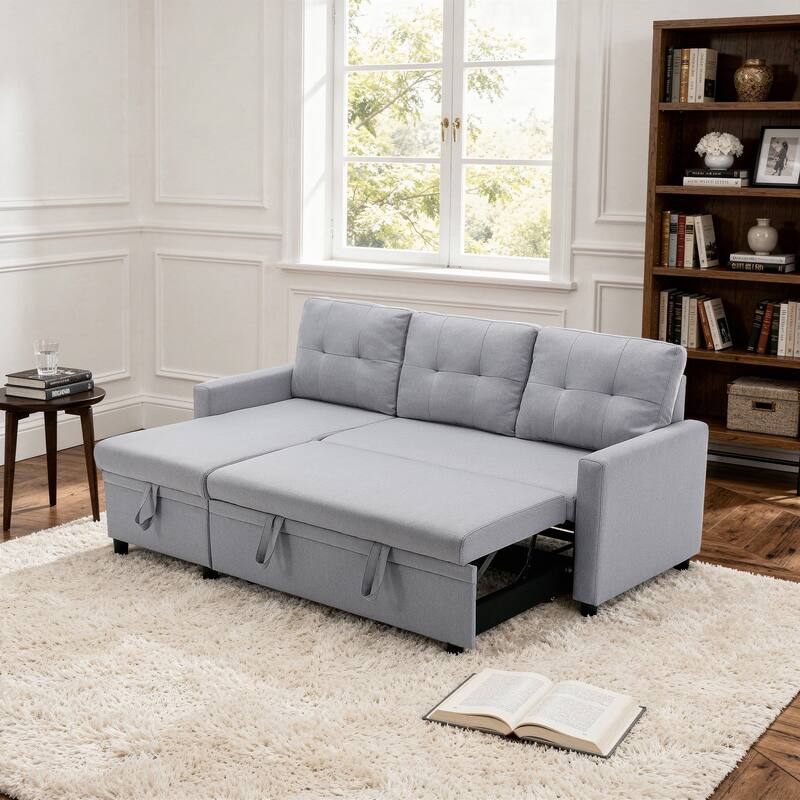 Modern Pull Out Sectional Sofa Bed Couch with Storage Chaise for Living Room
