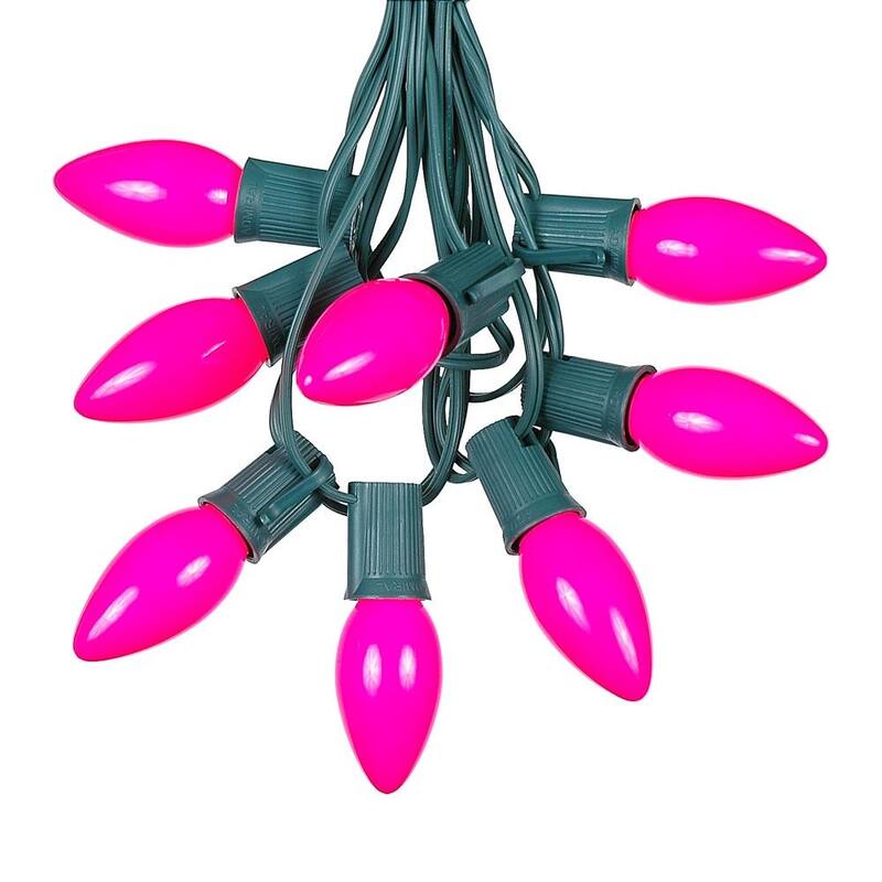 100 Foot C9 Ceramic Christmas Light Set, Hanging String Lights, Green Wire