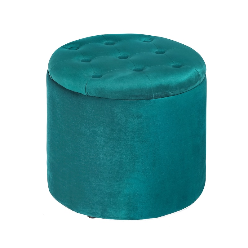 Adeco Round Storage Ottoman Footrest Stool With Removable Lid