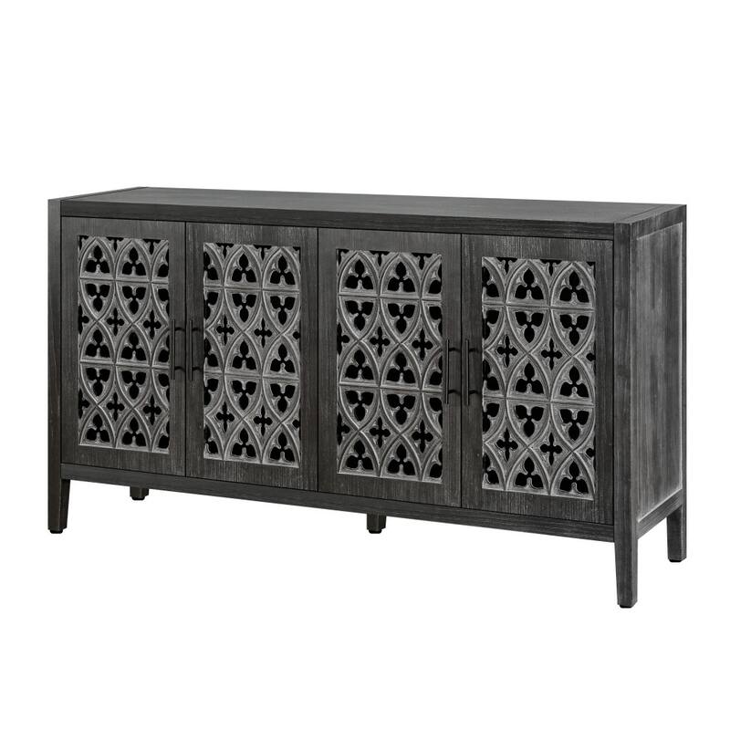 HomeRoots 65" Charcoal Distressed Wood Sideboard with Four Doors - 64.6' X '32.3' X '15.6