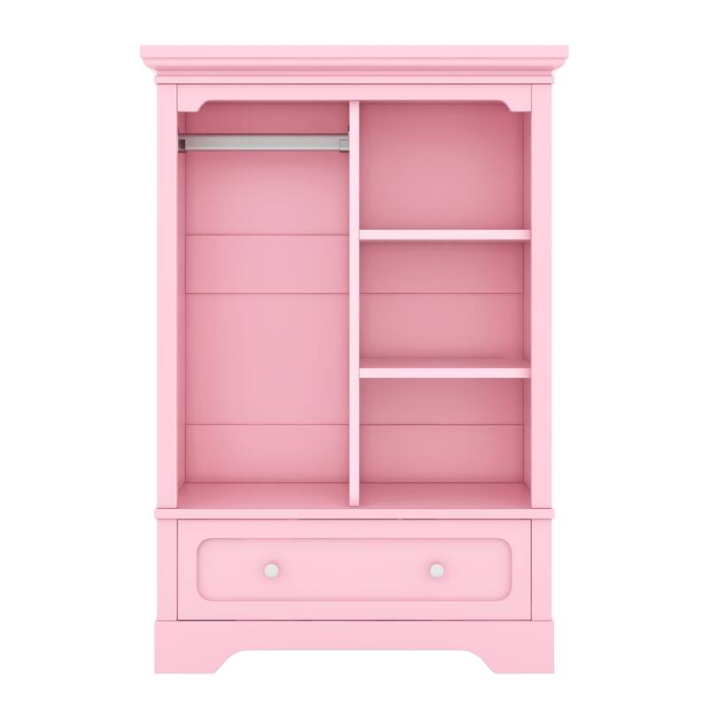 Open Children's Wardrobe with A Hanging Rod and Open Shelves