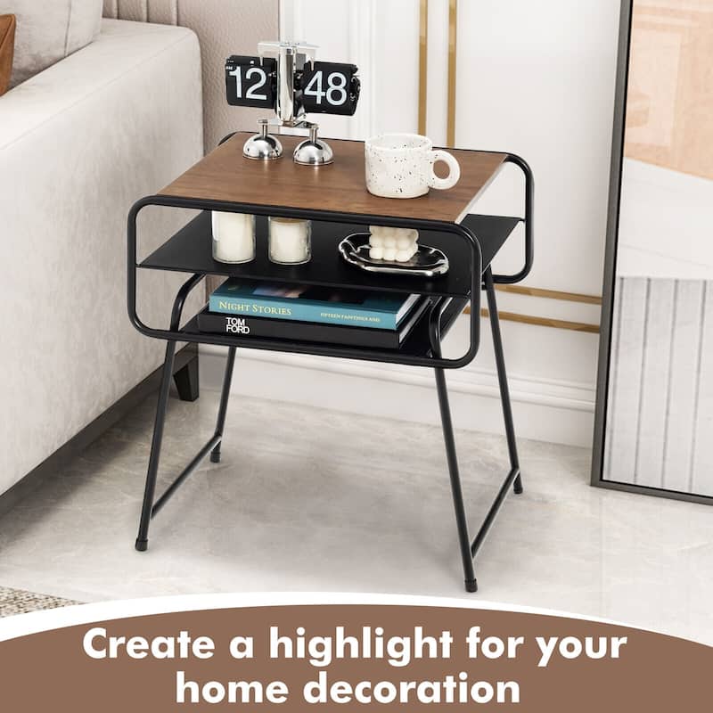 Gymax 2 PCS 3-tier Side End Sofa Display Table Nightstand for Bedroom