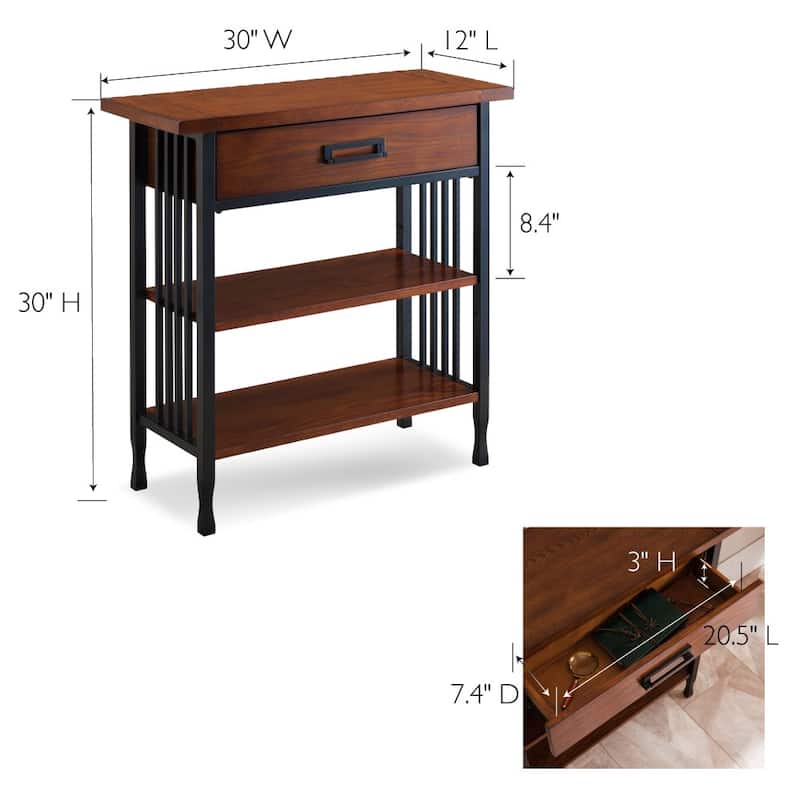 Leick Furniture Ironcraft Mission Oak Foyer Bookcase w/ Drawer Storage
