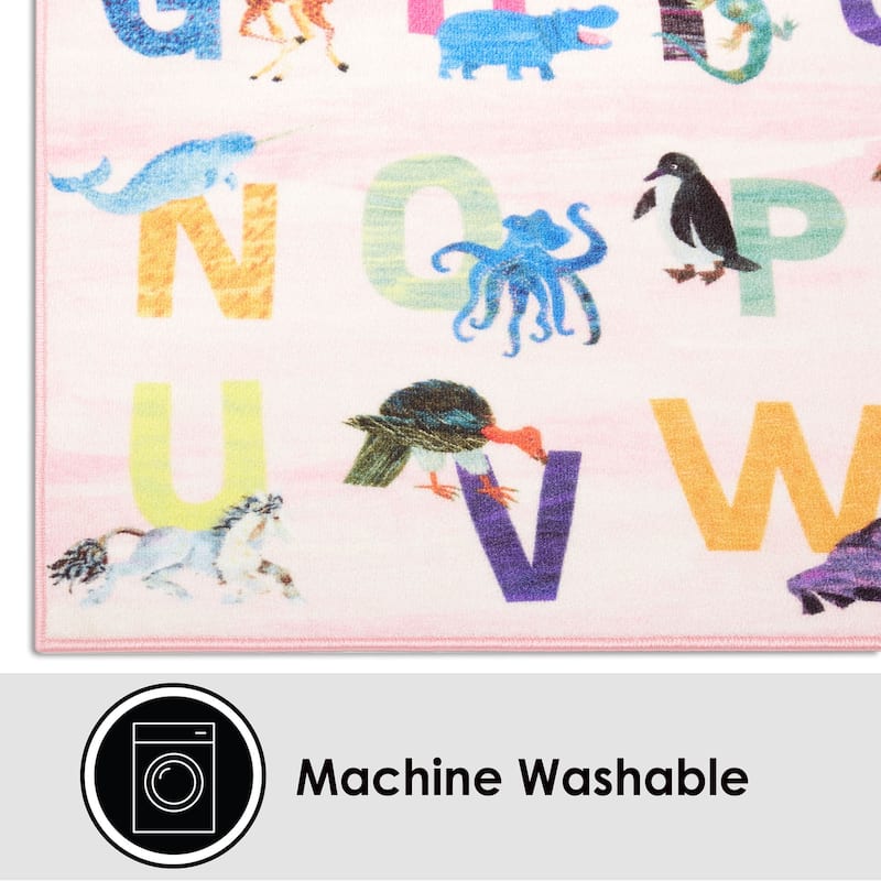 Eric Carle Elementary Pink Alphabet Machine Washable Kids Area Rug