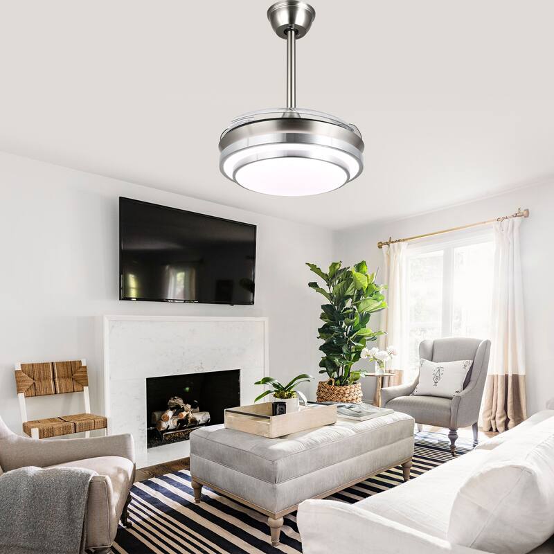 Cusp Barn 36 Inch Retractable Ceiling Fan with Lights, Modern 6 Speeds Silent DC Motor Fandelier Ceiling Fan for Bedroom