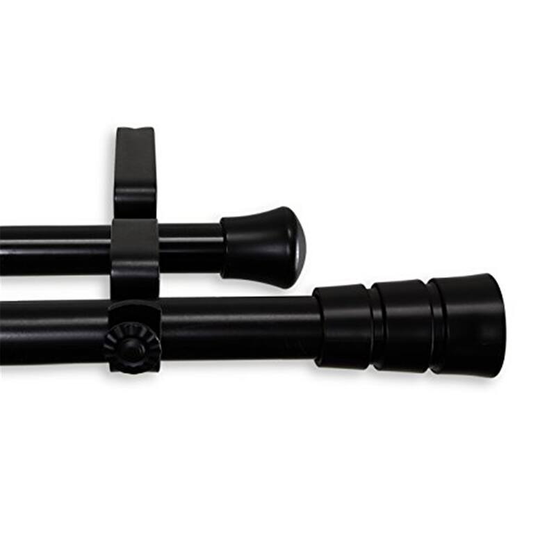 Double Curtain Rod Home Decor Seaside Style Window Rod Finials Brackets Black Adjustable - 48