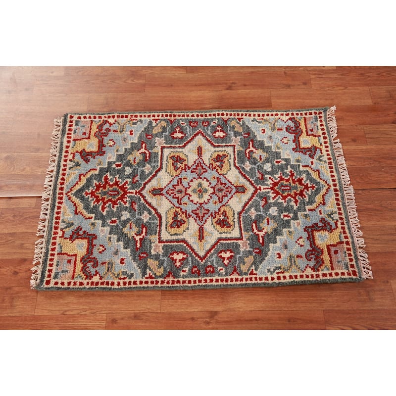 Hand Knotted Oriental 100% Wool Carpet Traditional Medallion Greys & Charcoal Kazak Area Rug - 3' 0'' X 2' 0''