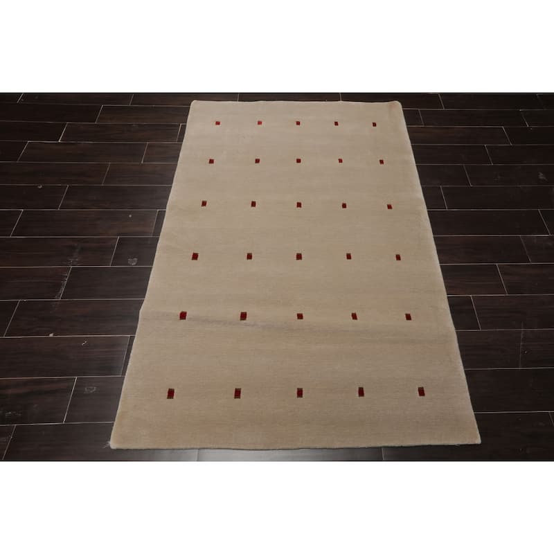 Tibetan Modern & Contemporary 4x5'9'' Hand Knotted Wool & Silk Beige Rug - 4' x 5' 9''