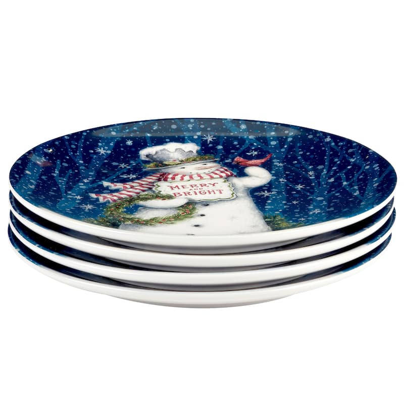 Certified International Snowman Greetings 11" Dinner Plates, Set of 4 Assorted Designs - 11" Diameter x 1"