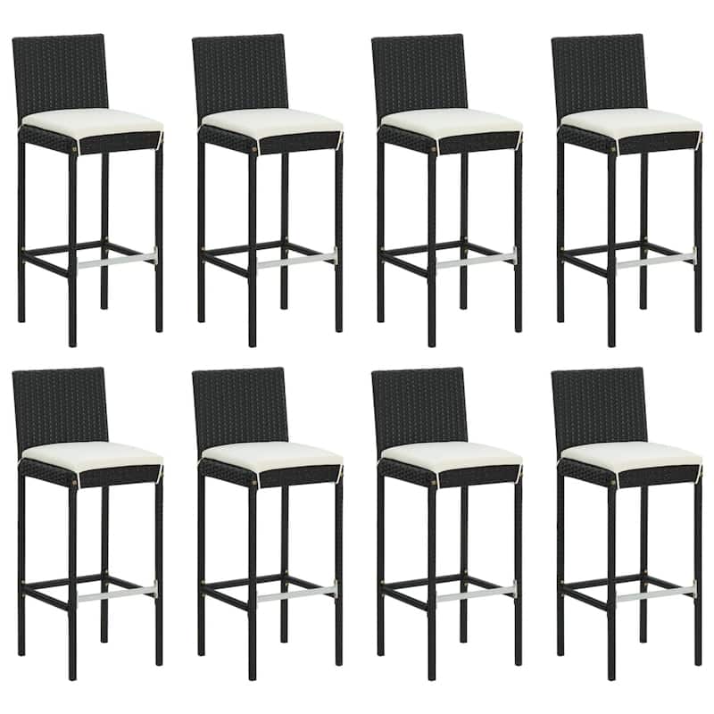 vidaXL 5 Piece Patio Bar Set with Cushions Black Poly Rattan - 15.7" x 17.3" x 42.5"
