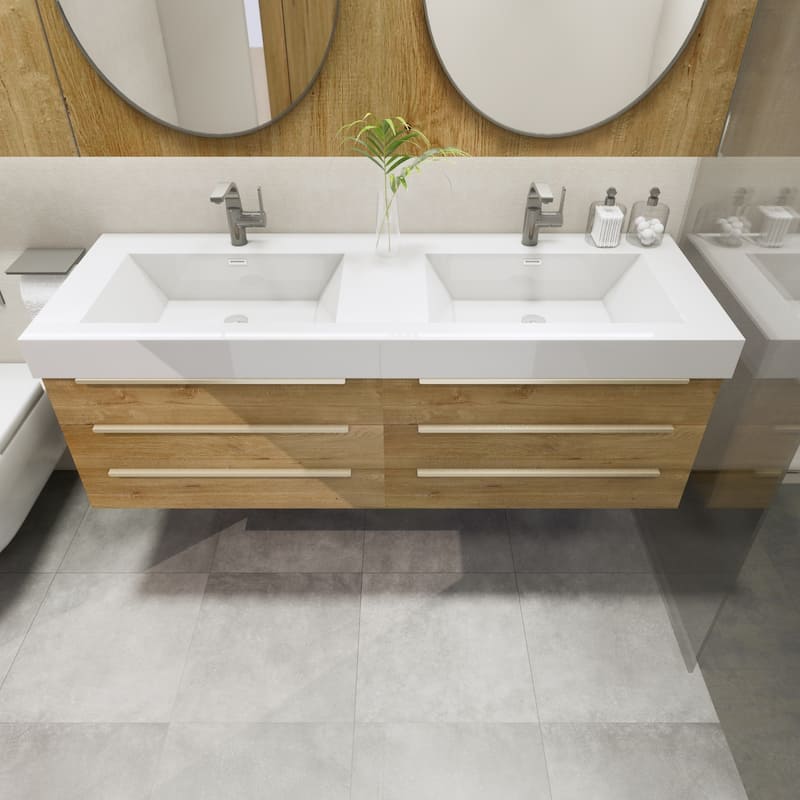 Noble 60" Floating Vanity with Reinforced Acrylic Double Sink
